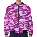 Pink Camouflage Print Zip Sleeve Bomber Jacket