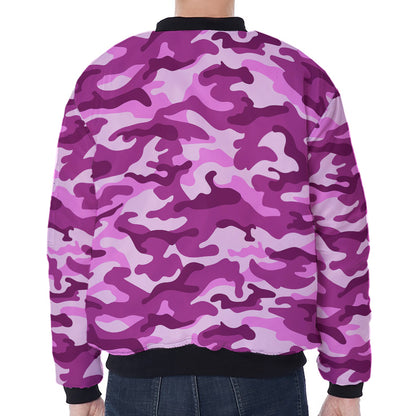 Pink Camouflage Print Zip Sleeve Bomber Jacket