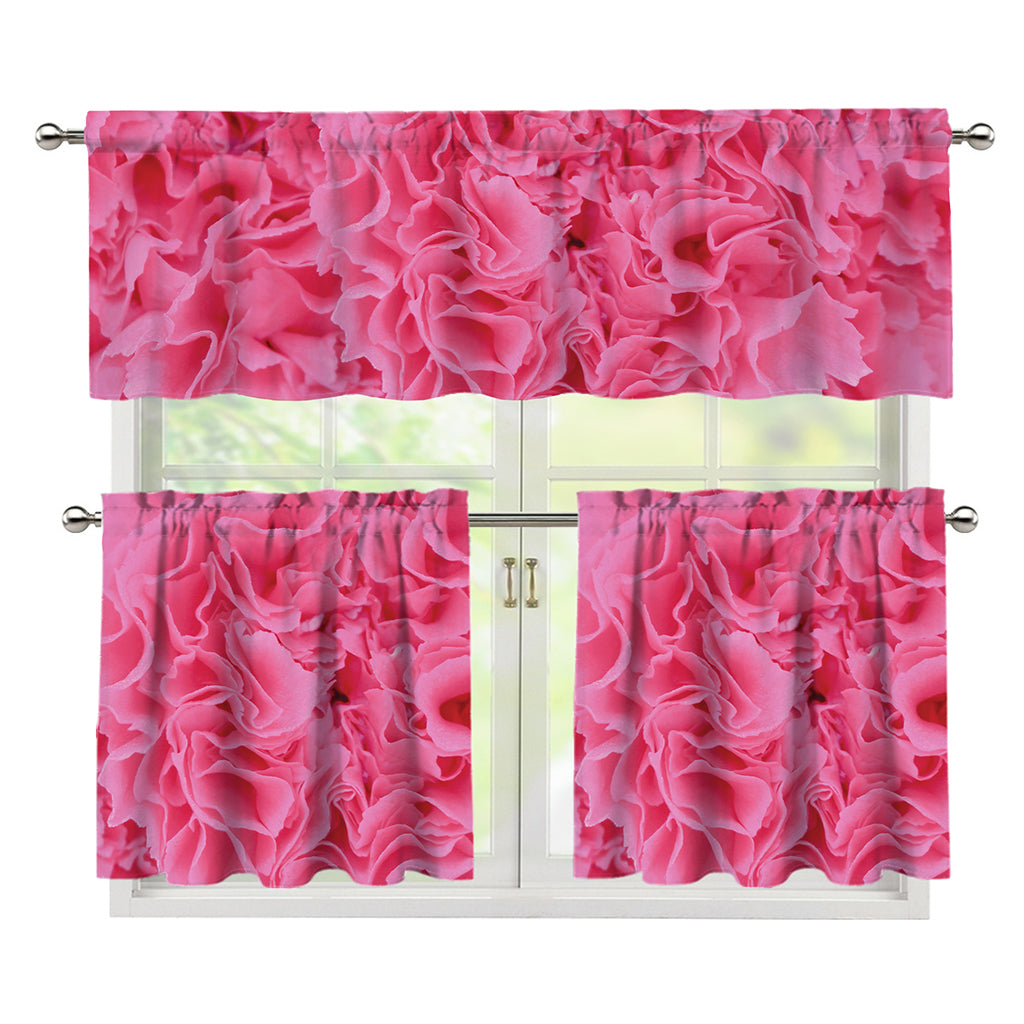 Pink Carnation Flower Print 3 Piece Kitchen Curtains