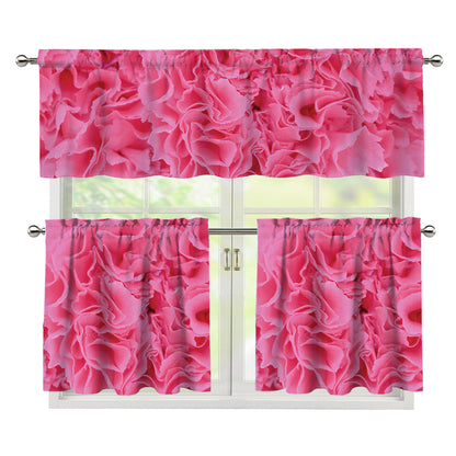 Pink Carnation Flower Print 3 Piece Kitchen Curtains