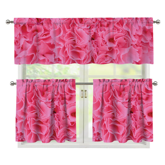 Pink Carnation Flower Print 3 Piece Kitchen Curtains