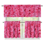 Pink Carnation Flower Print 3 Piece Kitchen Curtains