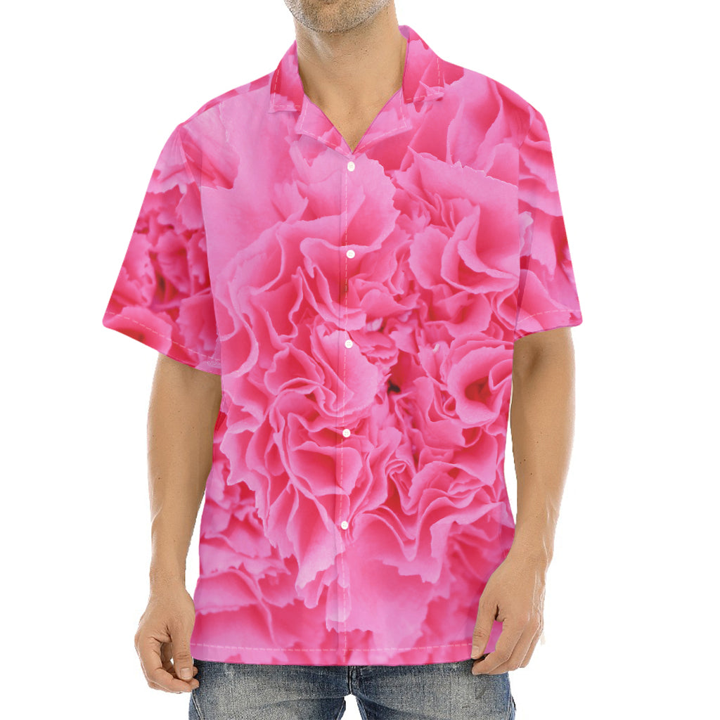 Pink Carnation Flower Print Aloha Shirt