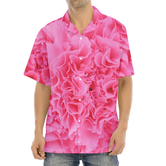 Pink Carnation Flower Print Aloha Shirt