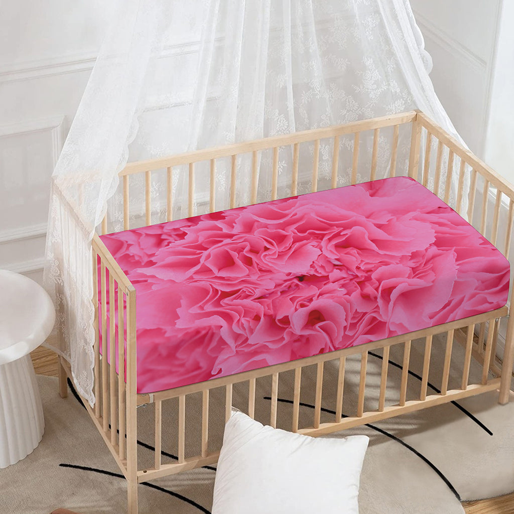 Pink Carnation Flower Print Baby Crib Sheet