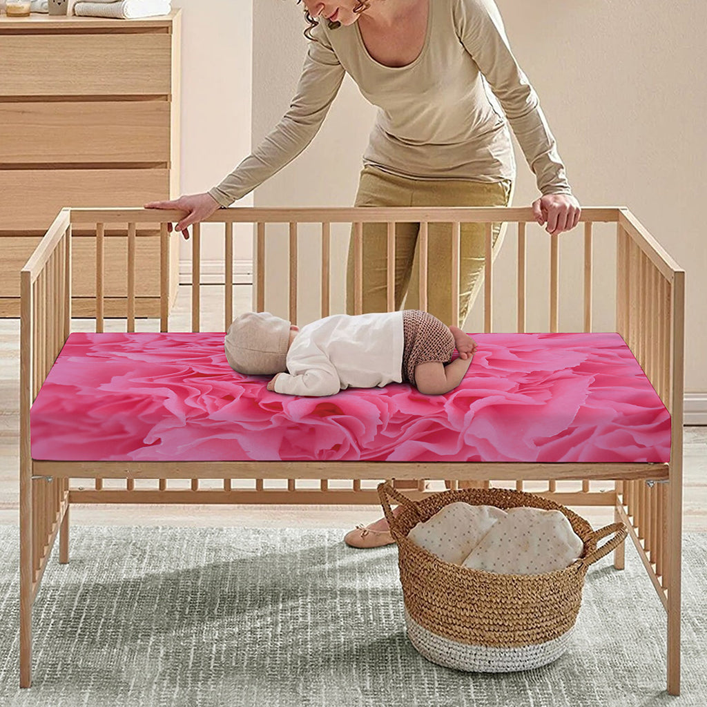 Pink Carnation Flower Print Baby Crib Sheet