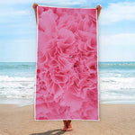 Pink Carnation Flower Print Beach Towel