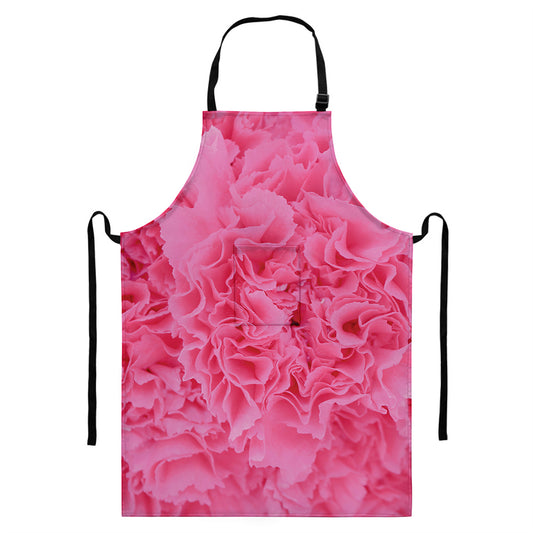 Pink Carnation Flower Print Bib Apron With Pocket