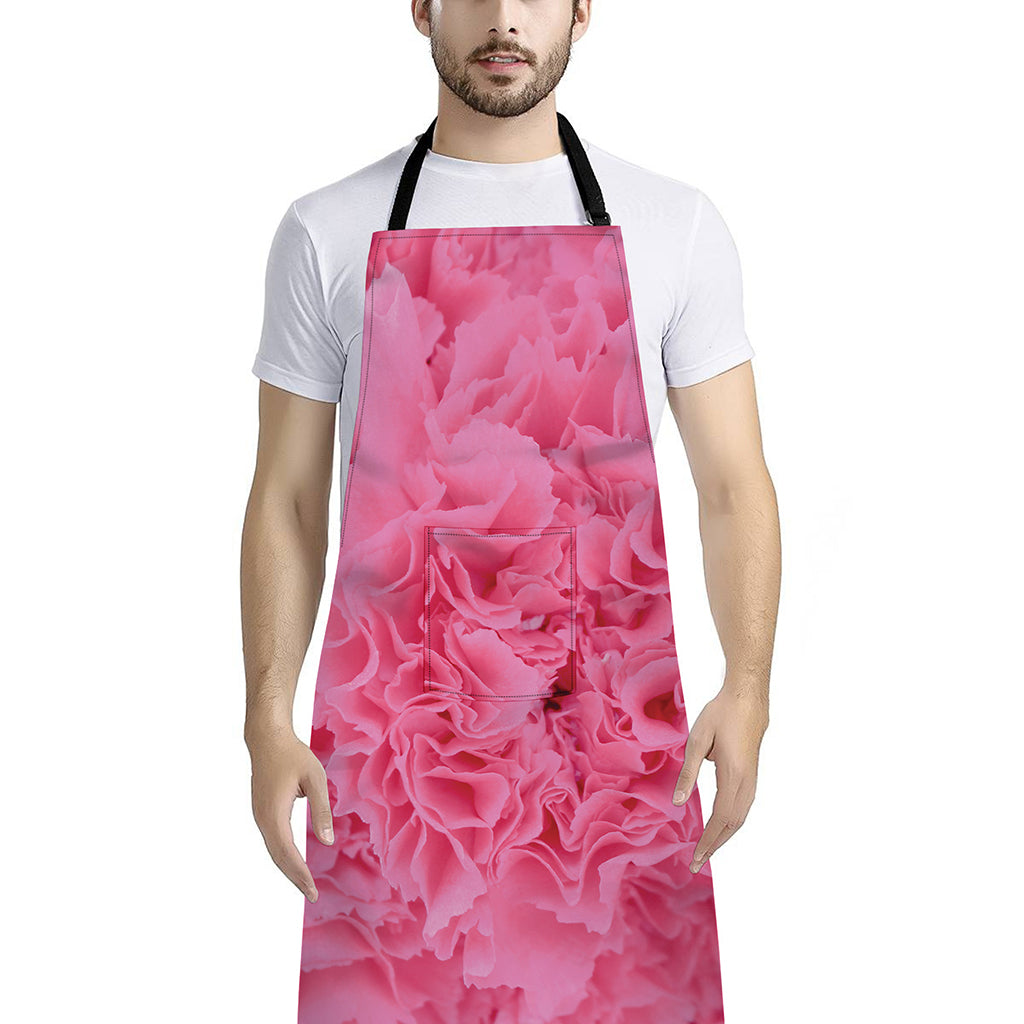 Pink Carnation Flower Print Bib Apron With Pocket