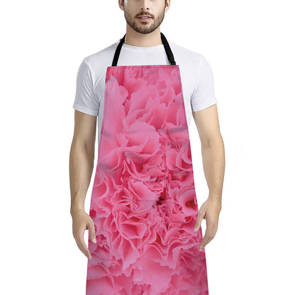 Pink Carnation Flower Print Bib Apron With Pocket