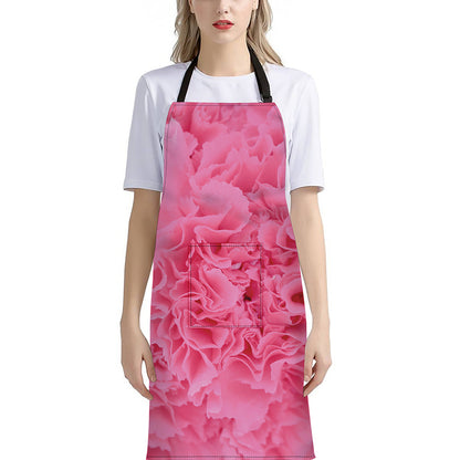 Pink Carnation Flower Print Bib Apron With Pocket