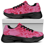 Pink Carnation Flower Print Black Chunky Shoes