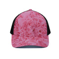 Pink Carnation Flower Print Black Mesh Trucker Hat