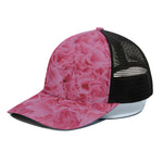 Pink Carnation Flower Print Black Mesh Trucker Cap