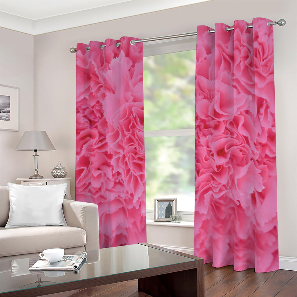 Pink Carnation Flower Print Blackout Grommet Curtains