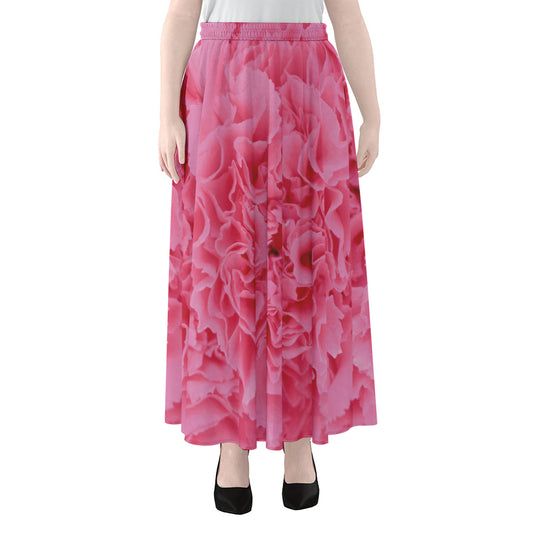 Pink Carnation Flower Print Chiffon Maxi Skirt