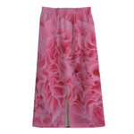 Pink Carnation Flower Print Cotton Front Slit Maxi Skirt