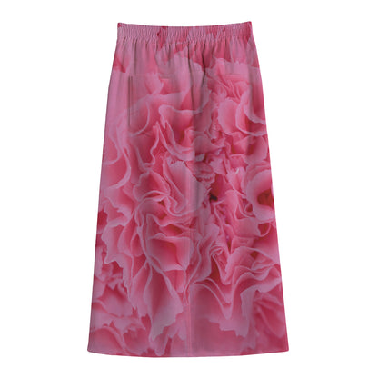 Pink Carnation Flower Print Cotton Front Slit Maxi Skirt