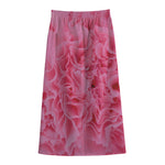Pink Carnation Flower Print Cotton Front Slit Maxi Skirt