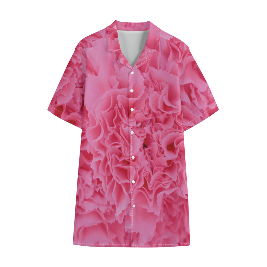 Pink Carnation Flower Print Cotton Hawaiian Shirt