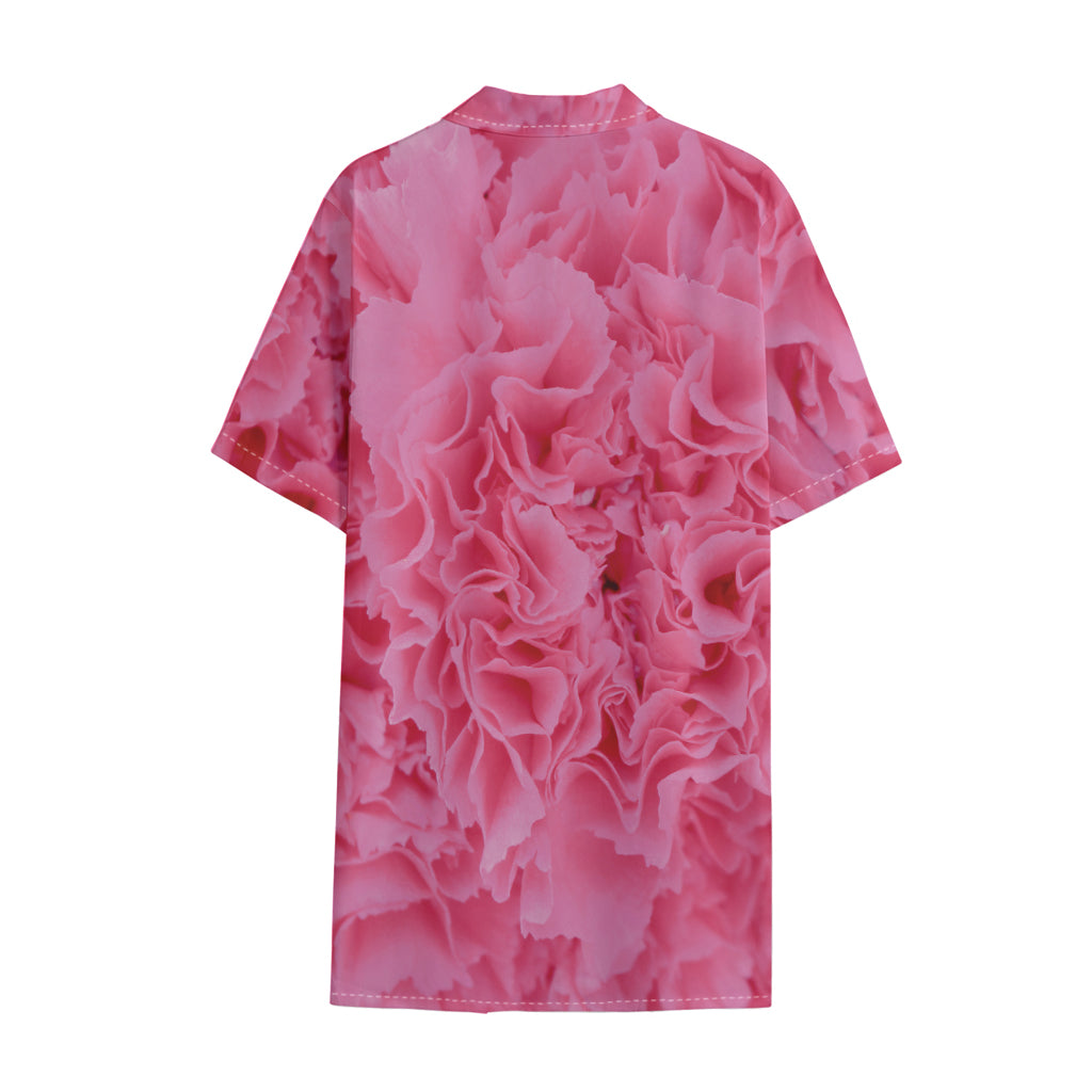 Pink Carnation Flower Print Cotton Hawaiian Shirt