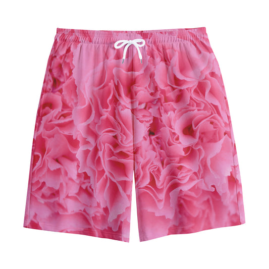 Pink Carnation Flower Print Cotton Shorts