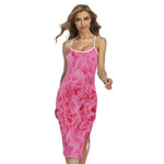 Pink Carnation Flower Print Cross Back Cami Dress