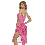 Pink Carnation Flower Print Cross Back Cami Dress