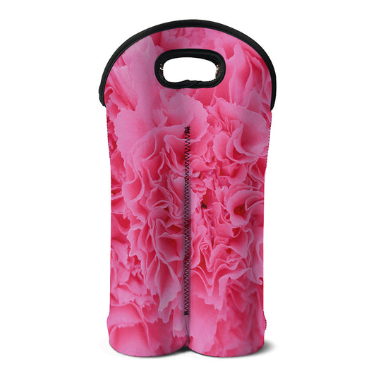 Pink Carnation Flower Print Double Neoprene Wine Tote