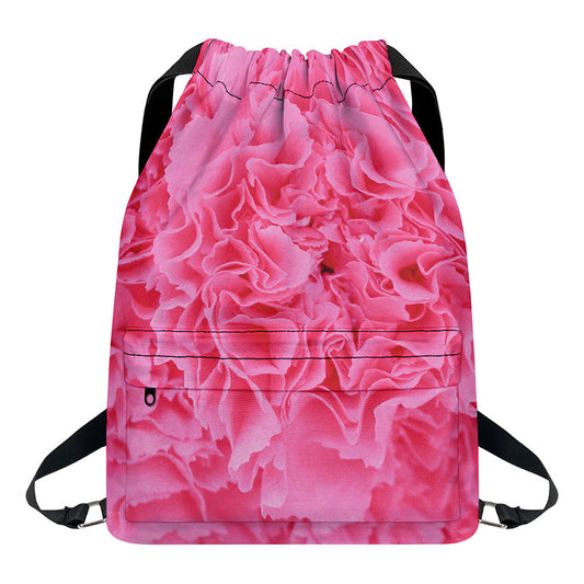 Pink Carnation Flower Print Drawstring Backpack