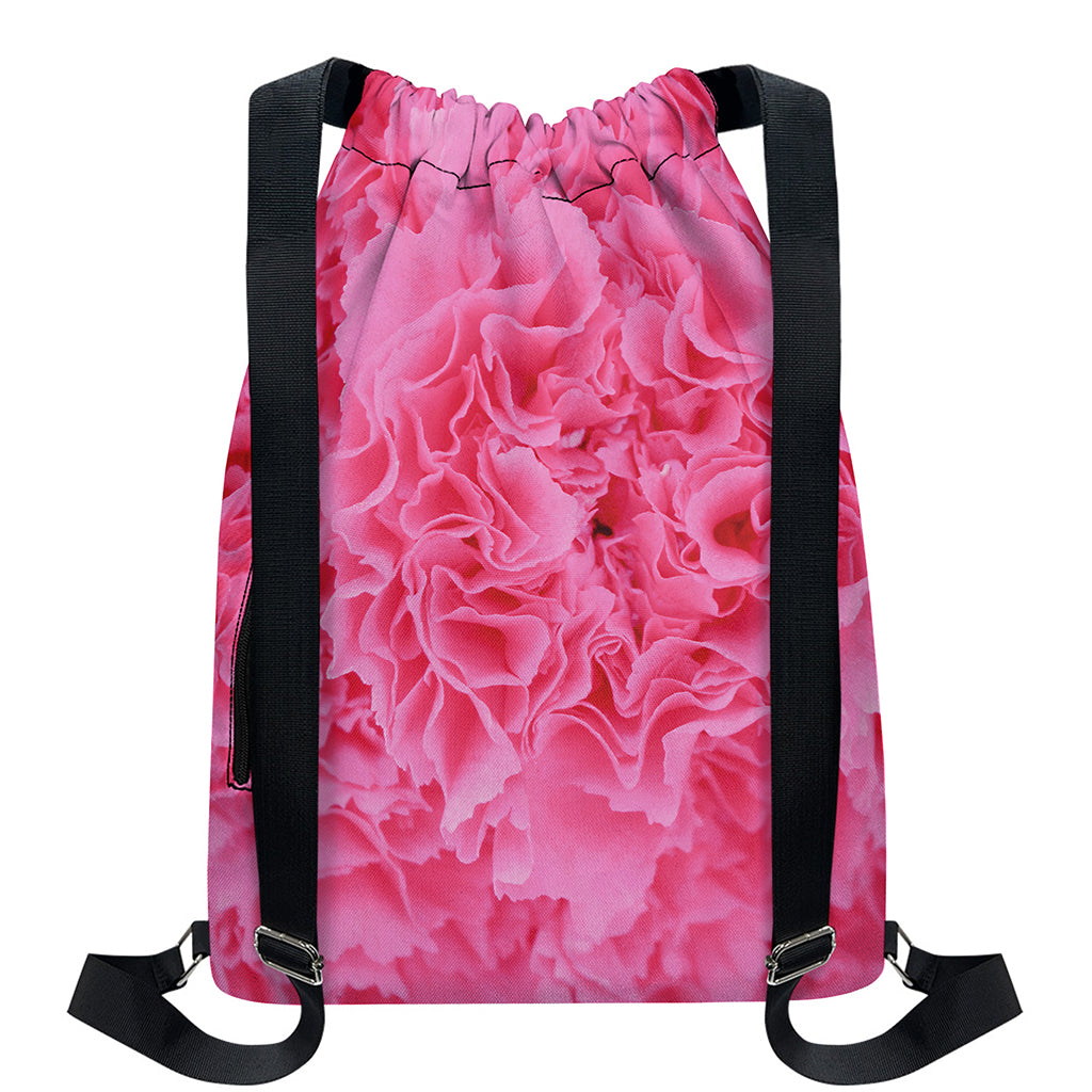 Pink Carnation Flower Print Drawstring Backpack