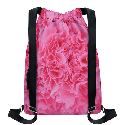 Pink Carnation Flower Print Drawstring Backpack