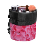 Pink Carnation Flower Print Drawstring Makeup Bag