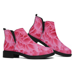 Pink Carnation Flower Print Flat Ankle Boots