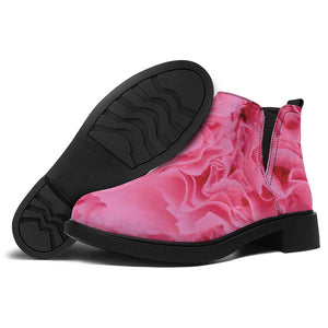 Pink Carnation Flower Print Flat Ankle Boots