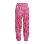 Pink Carnation Flower Print Fleece Lined Knit Pants