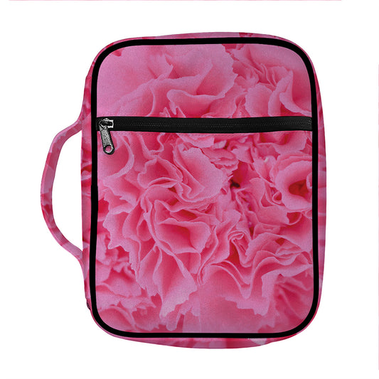 Pink Carnation Flower Print Front Pocket Bible Bag