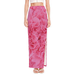 Pink Carnation Flower Print High Slit Maxi Skirt