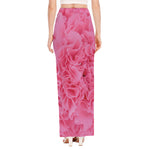 Pink Carnation Flower Print High Slit Maxi Skirt