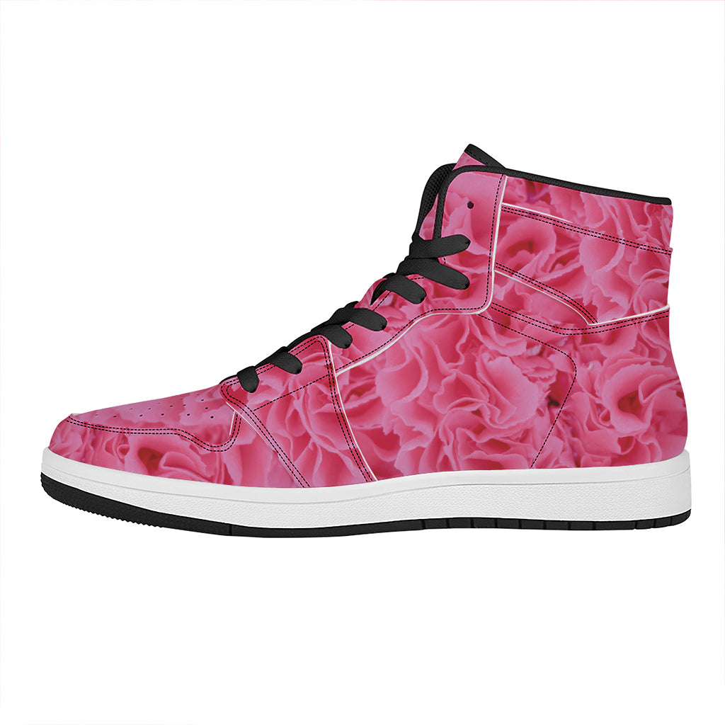 Pink Carnation Flower Print High Top Leather Sneakers