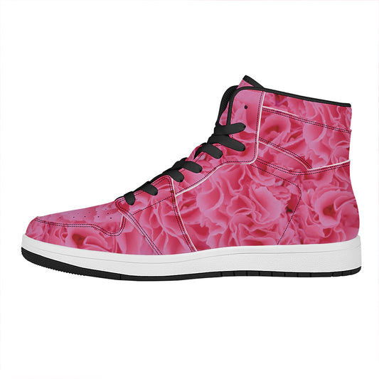 Pink Carnation Flower Print High Top Leather Sneakers