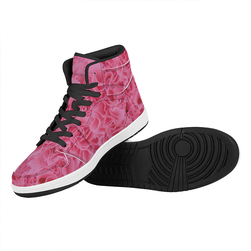 Pink Carnation Flower Print High Top Leather Sneakers