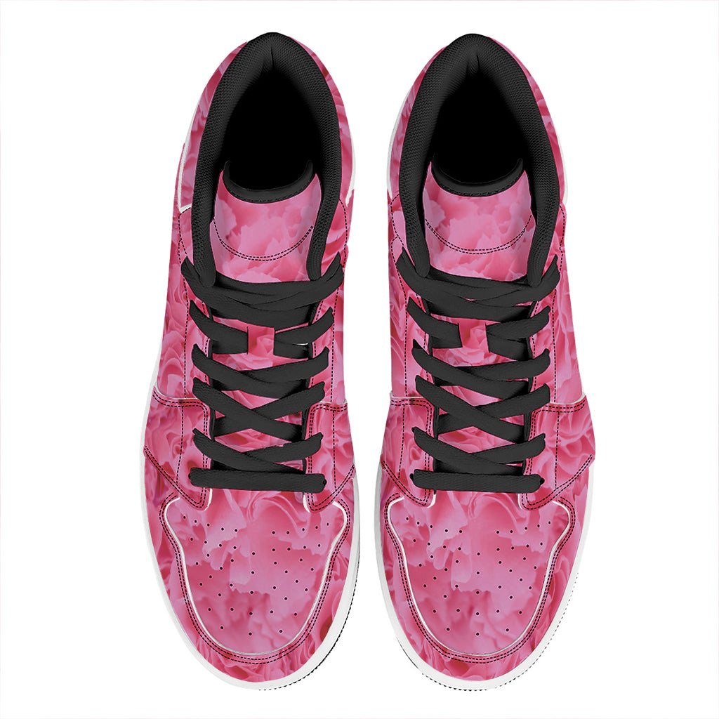 Pink Carnation Flower Print High Top Leather Sneakers