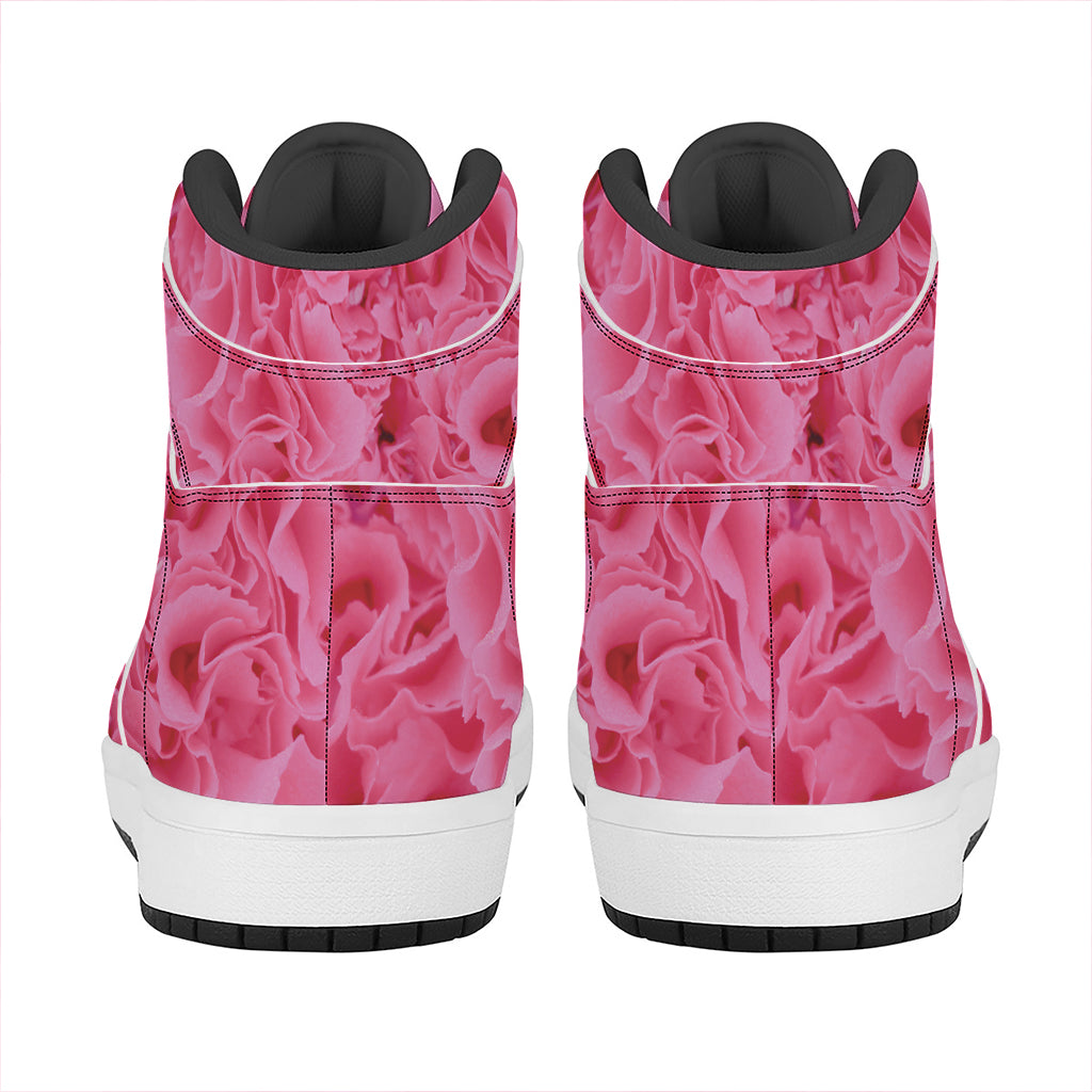 Pink Carnation Flower Print High Top Leather Sneakers