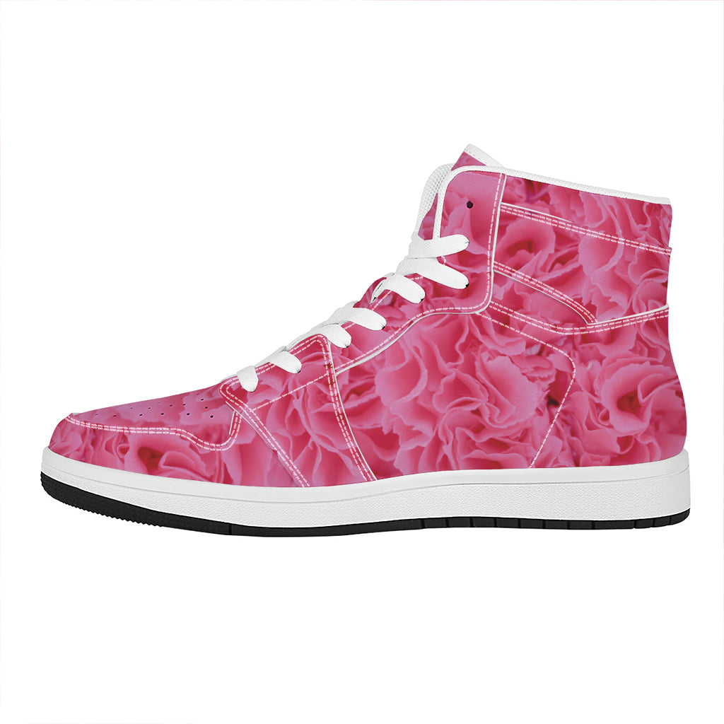 Pink Carnation Flower Print High Top Leather Sneakers