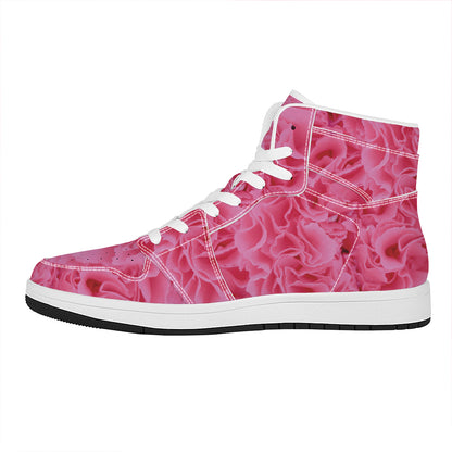Pink Carnation Flower Print High Top Leather Sneakers