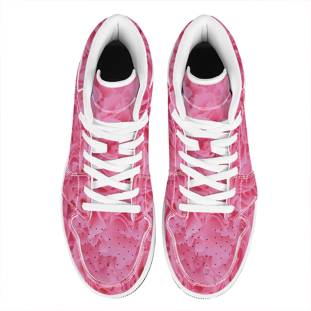 Pink Carnation Flower Print High Top Leather Sneakers