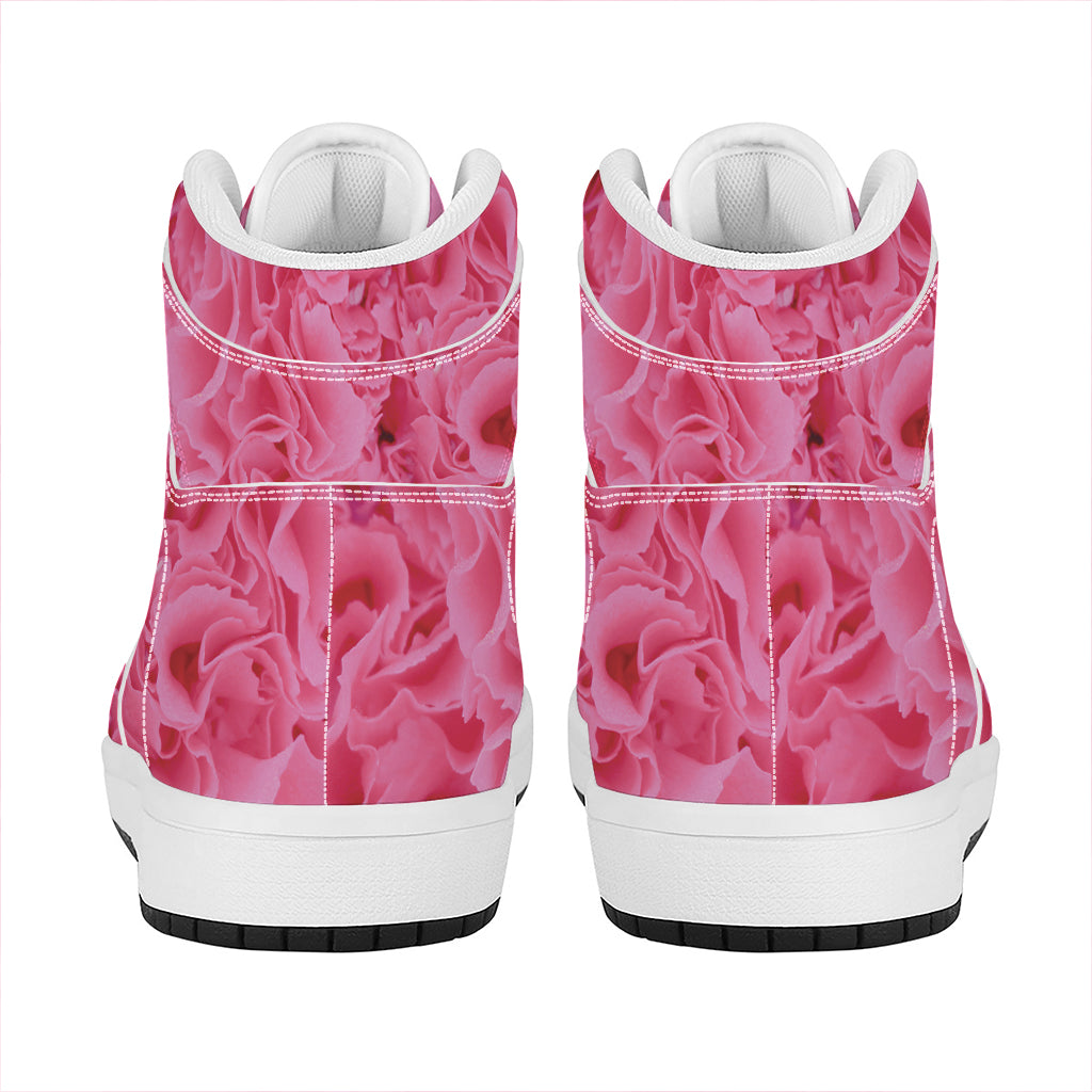 Pink Carnation Flower Print High Top Leather Sneakers