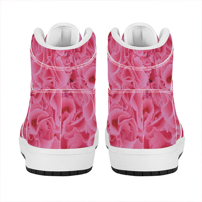 Pink Carnation Flower Print High Top Leather Sneakers