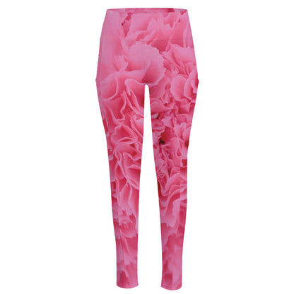 Pink Carnation Flower Print High-Waisted Pocket Leggings